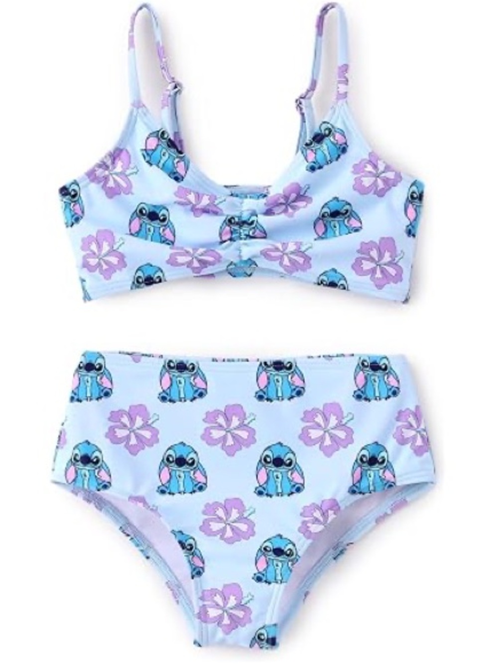 NWT Disney Stitch 12-13Y Girls' Light Blue Floral & Character Two-Piece Swim Set